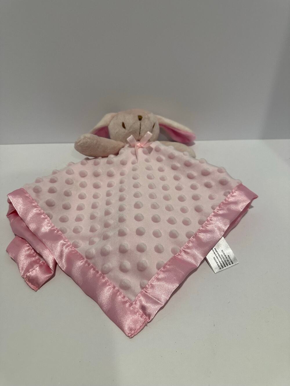 Pink Bunny Lovey Pro Goleem Minky Silky security blanket vtg bunny rabbit baby